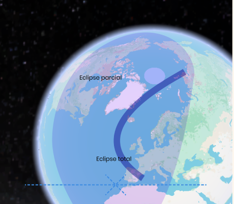 Representación de la trayectoria del eclipse sobre la Tierra