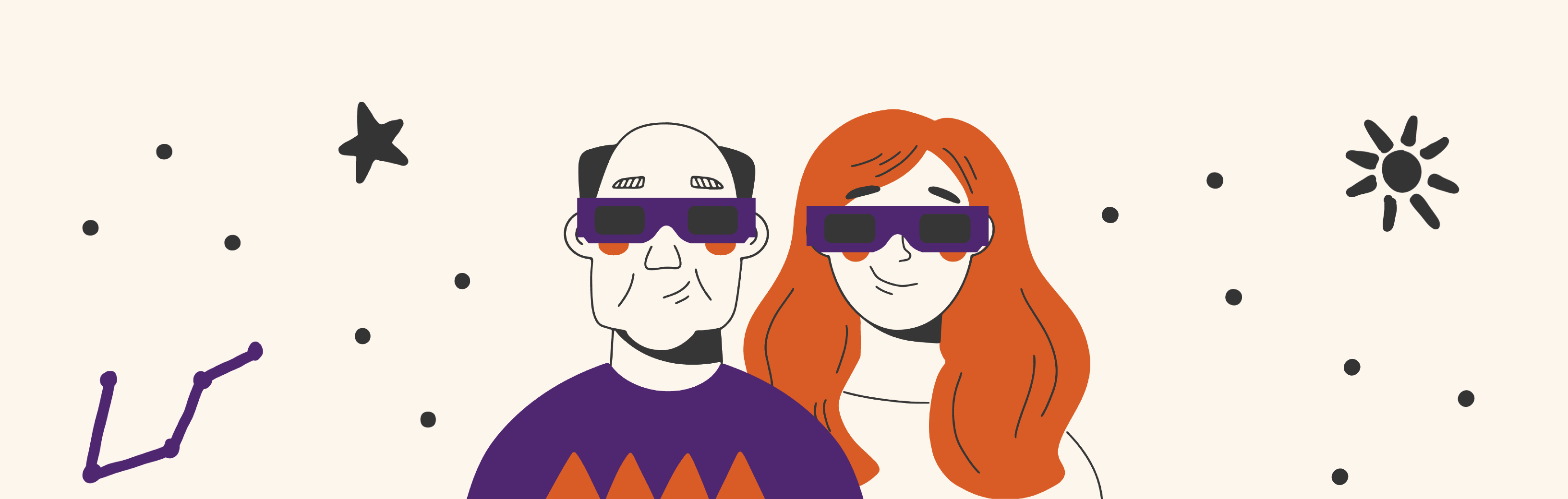 Dos personas observando el eclipse con gafas de proteccion
