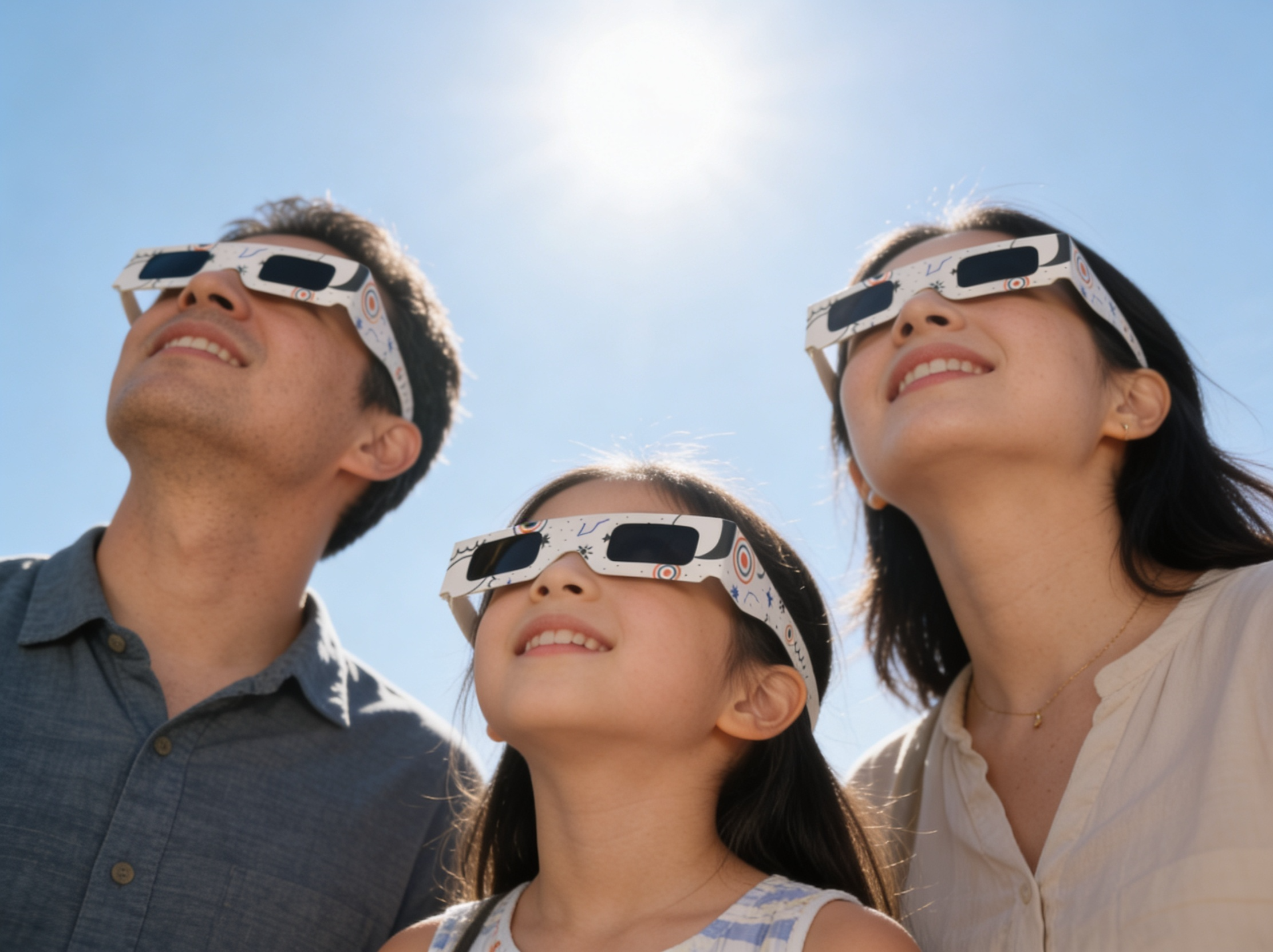 Familia observando un eclipse con gafas homologadas