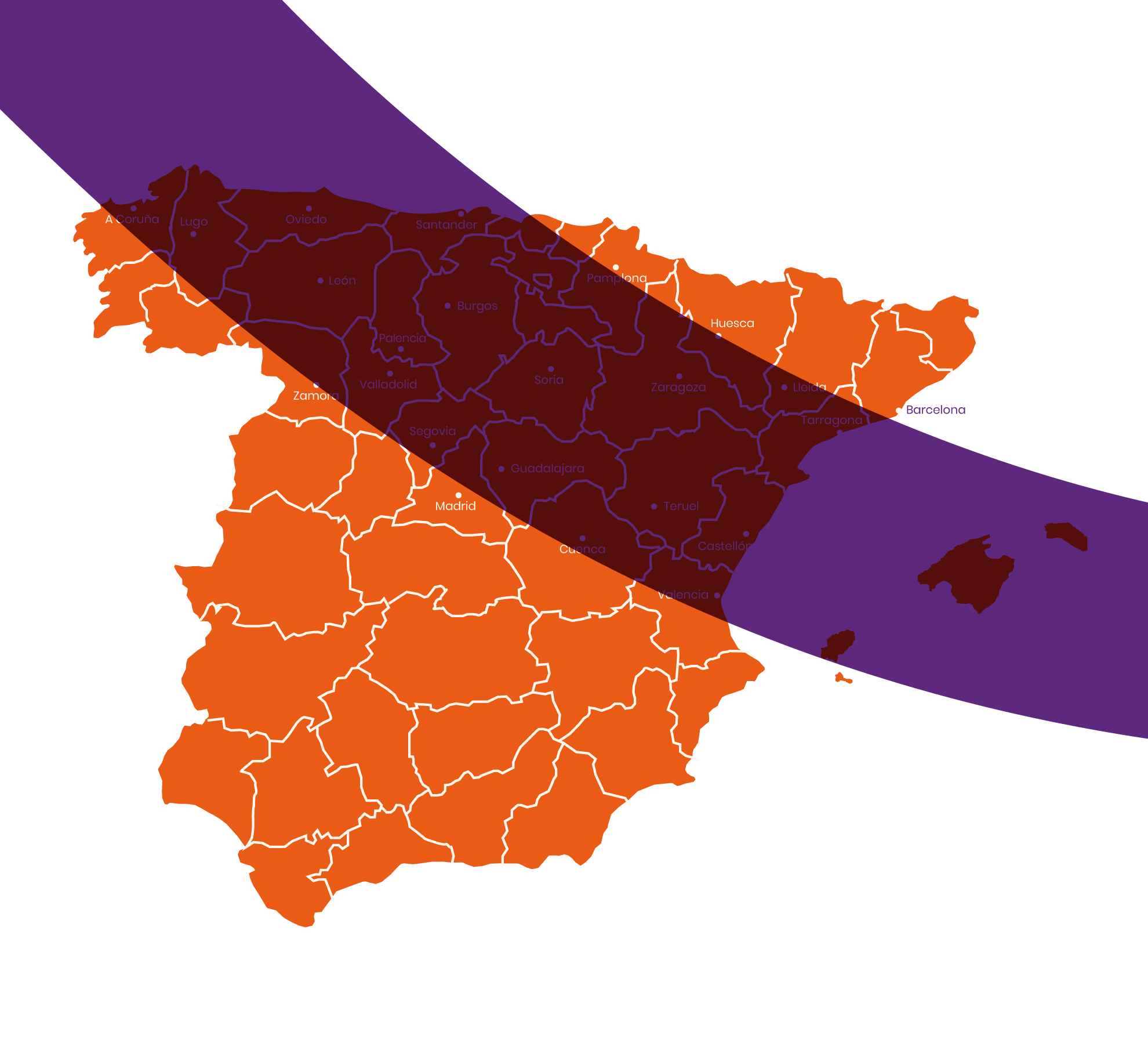 Mapa de España para el eclipse del 12 de agosto de 2026